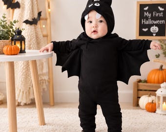 Bat Costume Romper, Cotton Infant Jumpsuit, Toddler Dress Up Clothes, First Halloween, Unisex Gift