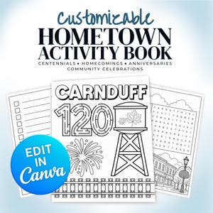 Town Centennial Activity Book Canva Template + Custom QR Code | Homecoming & Community Anniversary