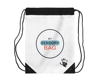 Love Loud My Sensory Bag Drawstring Backpack with Rocco Original Handprint