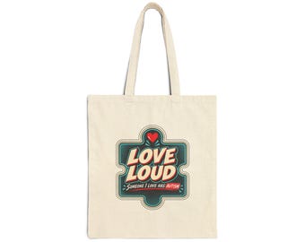 Love Loud Autism Support Canvas Tote Bag — Blue
