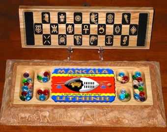 Uthini/Mancala Board Game in hand carved, resin cast frame.