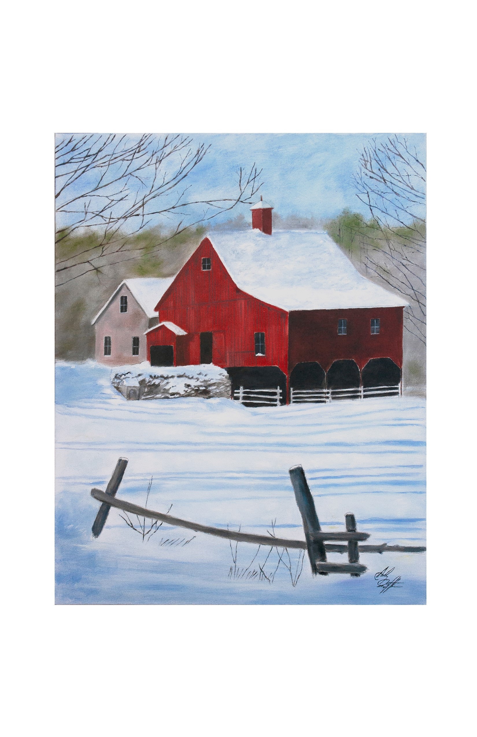 Rustic Farmhouse Red Barn in the Snow Art Print. 8 X 10 Matted for 11 X ...