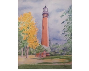 Beautiful Currituck Lighthouse Corolla N.C. 8" x 10" Art Print Matted for 11" x 14" Frame