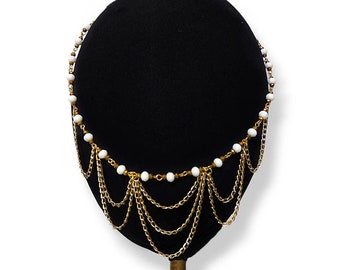 Bridal Jewel Headpiece in White and Gold - Hair Jewelry
