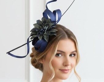 Navy blue and forest green fascinator for weddings and Royal Ascot