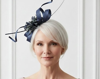 Navy blue and green side fascinator for Mother of the Bride or Groom