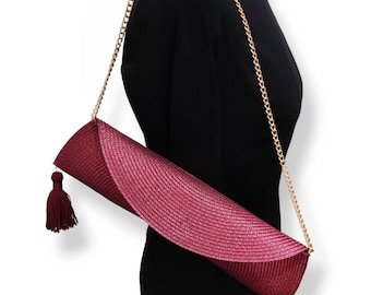 Woven Straw Clutch Bag with Gold Chain for Mother of the Bride or Formal Event