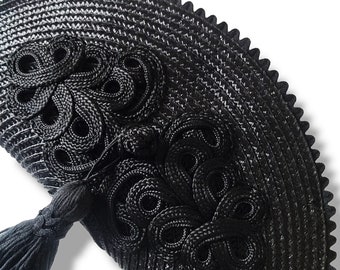 Black Evening Clutch with Trimmings - Fan Bag for Weddings and Events
