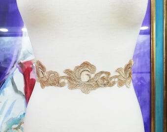 Ceinture de mariée en dentelle dorée, ceinture de mariage florale