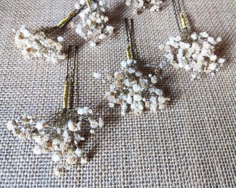 3 Bridal Hairpins Preserved Gypsophila - Floral Headpiece for Wedding - First Communion or Flower Girl