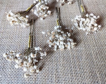 Épingles à cheveux mariée fleur de gypsophile, postiche de mariage des bois