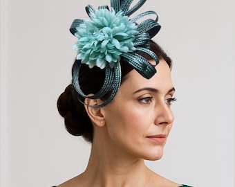 Dark Green and Jade Fascinator Hat for Mother of the Bride, Wedding or Race Day