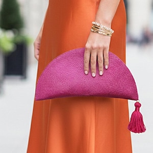 Bolso clutch de paja con forma de abanico para bodas y eventos, 3 tamaños disponibles