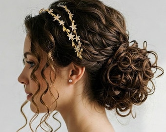 Double Bridal Headband with Porcelain Stars and Stamens – Galaxy Wedding Headpiece
