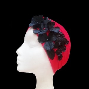 Red turban hat, Wedding headpiece, Women's hair turbans zdjęcie 2