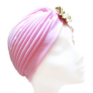 Pink turban hat with flower and leaves, Bridal hair piece, Women's hair accessories image 4