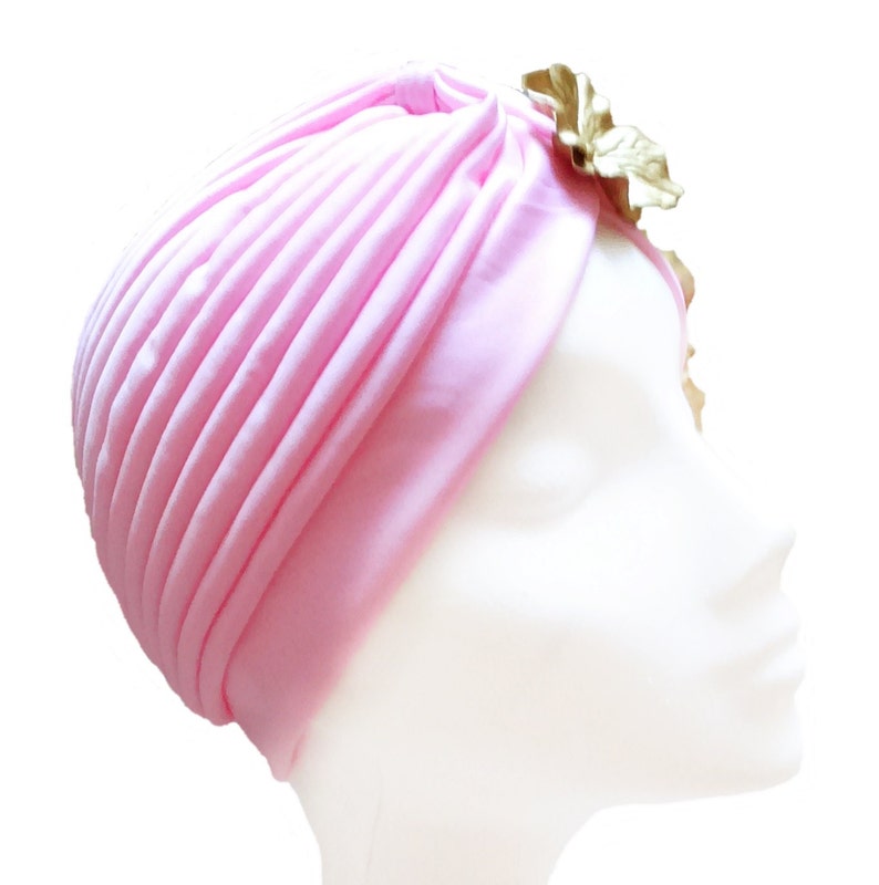 Pink turban hat with flower and leaves, Bridal hair piece, Women's hair accessories image 4