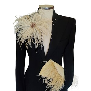 Evening clutch bag with feathers. Wedding statement straw handbag image 6