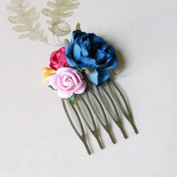 Peineta pequeña niña con azules y rosas Flores - Etsy España