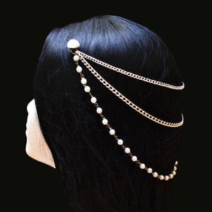 Pearl bridal head chain, Wedding hair jewelry image 4