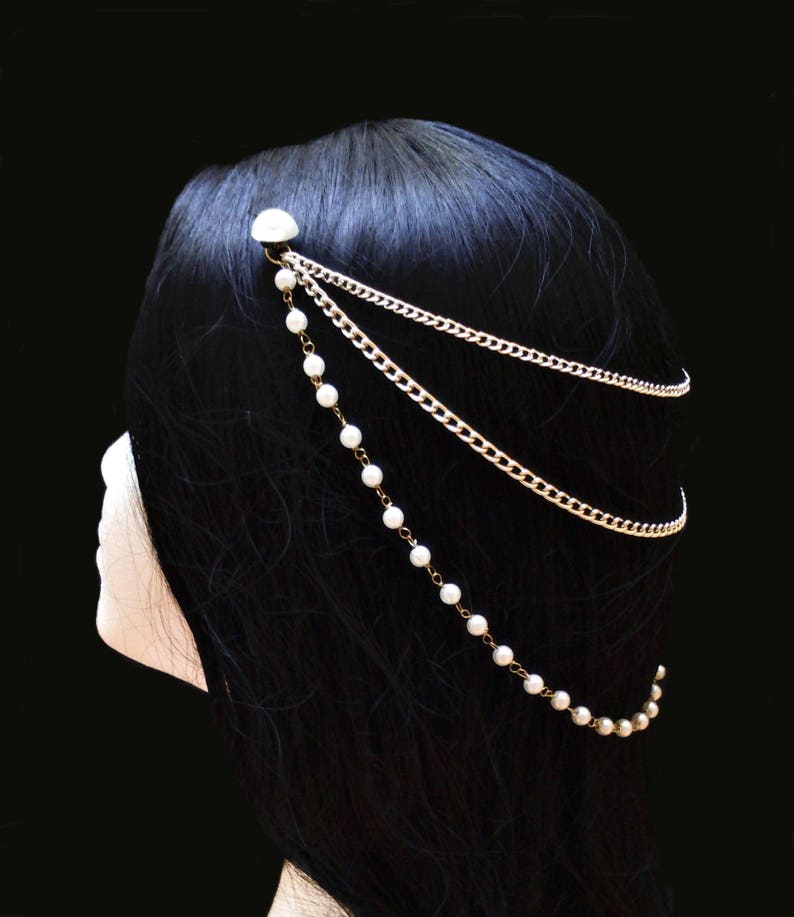 Pearl bridal head chain, Wedding hair jewelry image 4