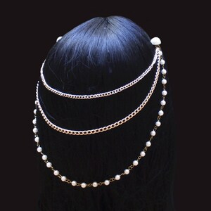 Pearl bridal head chain, Wedding hair jewelry image 2