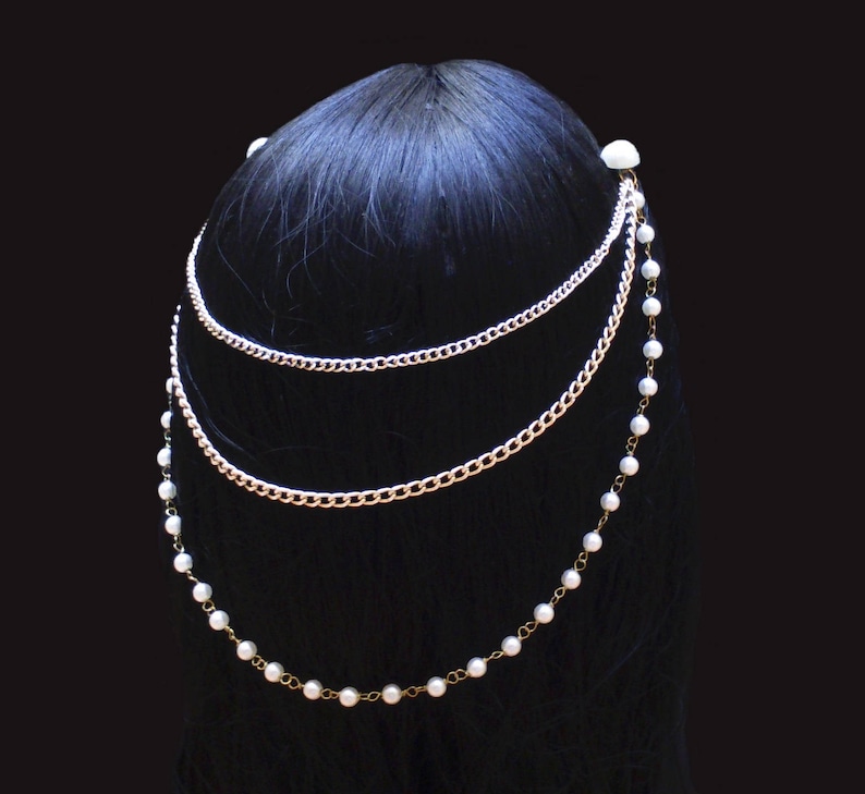 Pearl bridal head chain, Wedding hair jewelry image 2