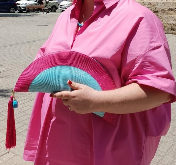Bolso clutch fiesta bicolor Bolso abanico de paja | Etsy España