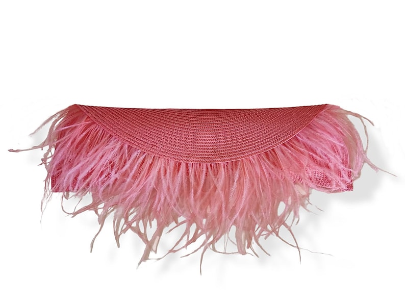Evening clutch bag with feathers. Wedding statement straw handbag image 9