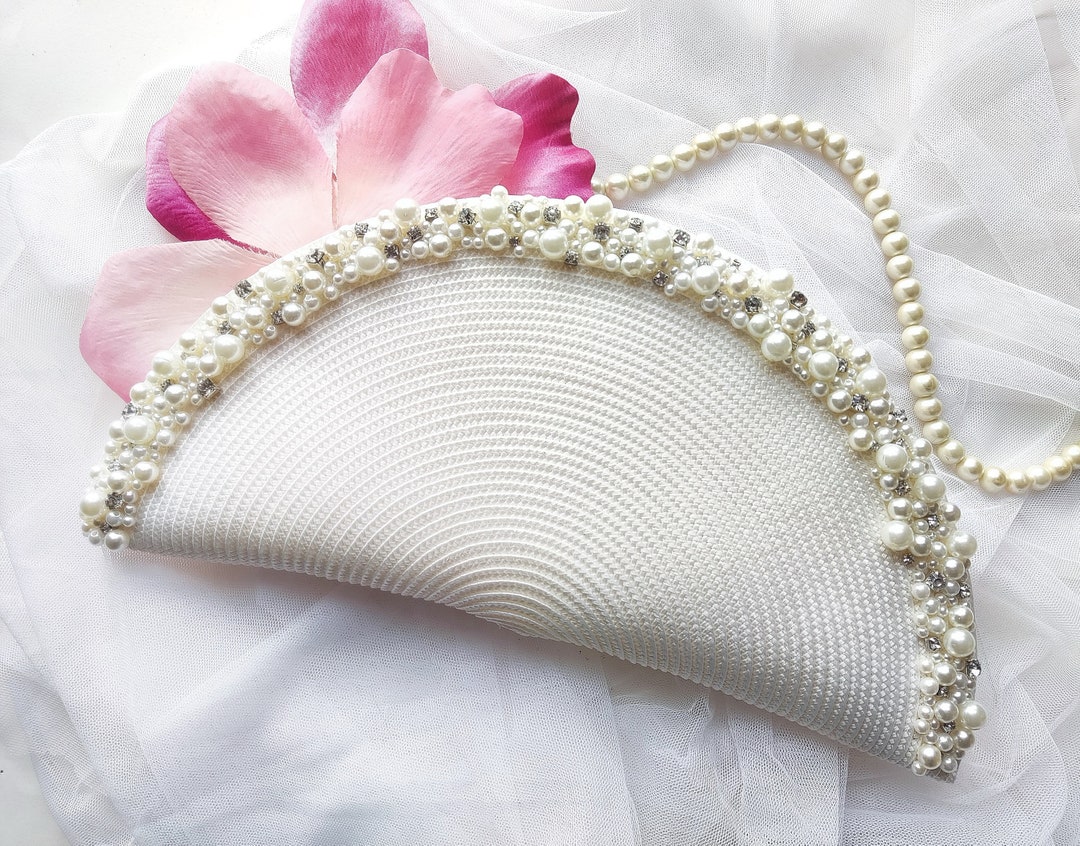 Pearl Bridal Clutch for Wedding Day Ivory Evening Straw Etsy