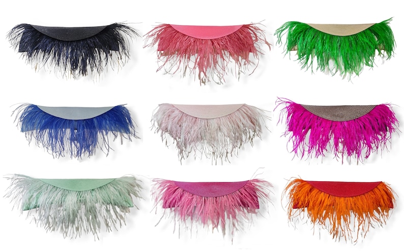 Evening clutch bag with feathers. Wedding statement straw handbag image 7