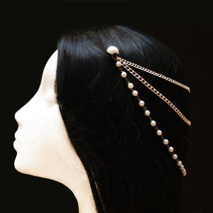 Pearl bridal head chain, Wedding hair jewelry image 5