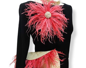 Mother of the bride set. Matching ostrich feather brooch and clutch bag.