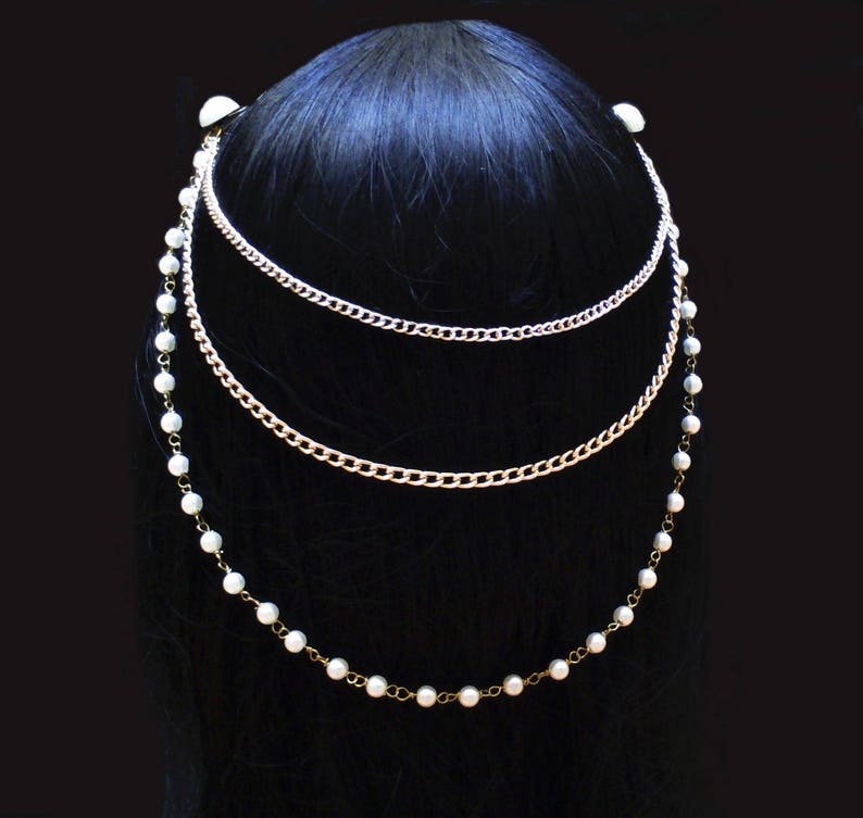 Pearl bridal head chain, Wedding hair jewelry image 3