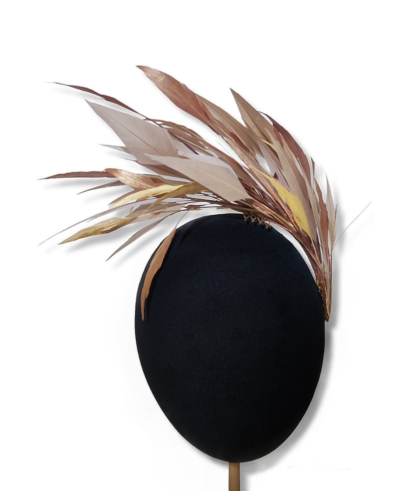 Feather fascinator in mink, copper and gold, Wedding headpiece image 4