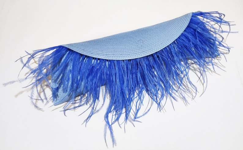 Evening clutch bag with feathers. Wedding statement straw handbag image 11