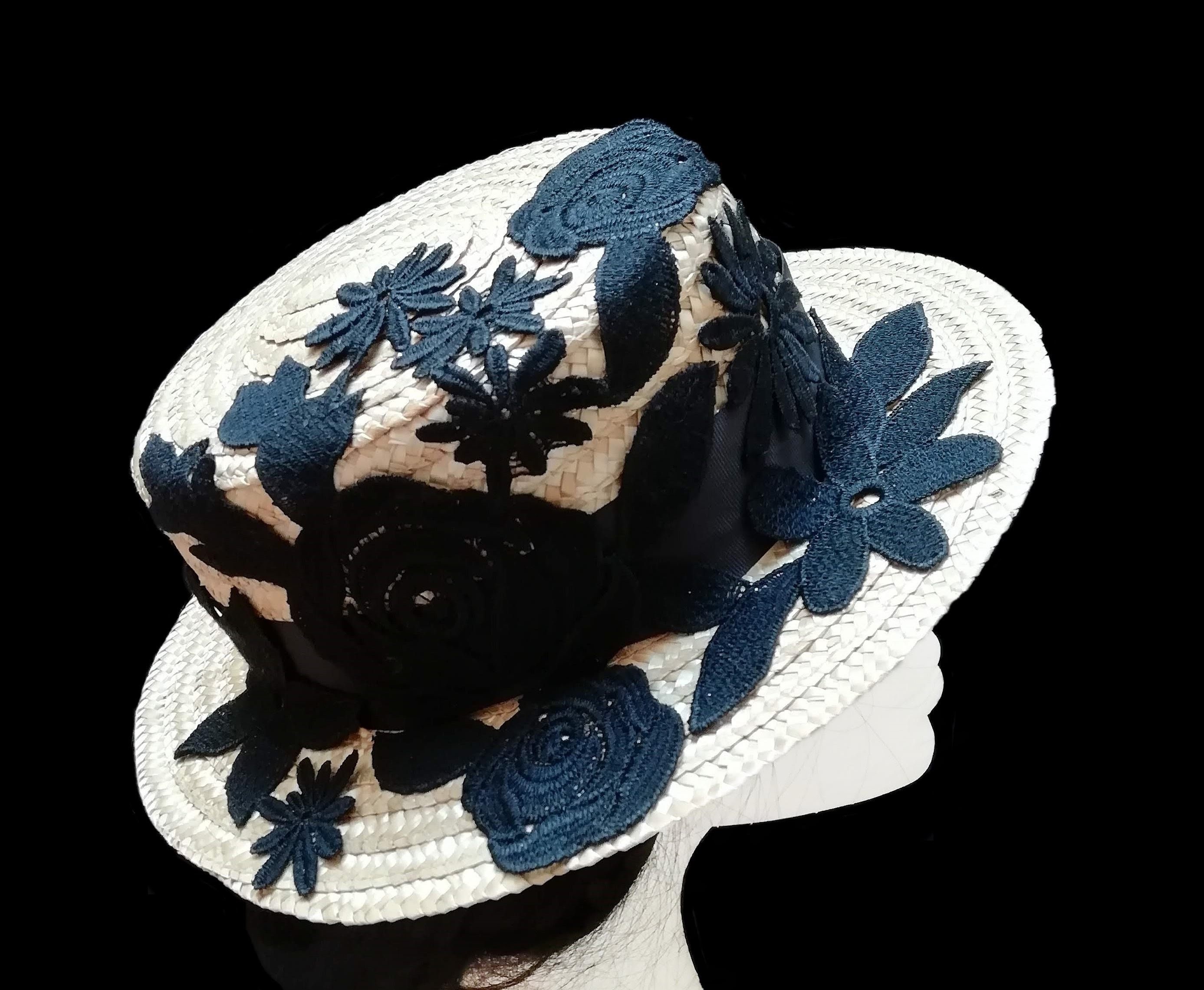 Natural Straw Boater Hat With Black 