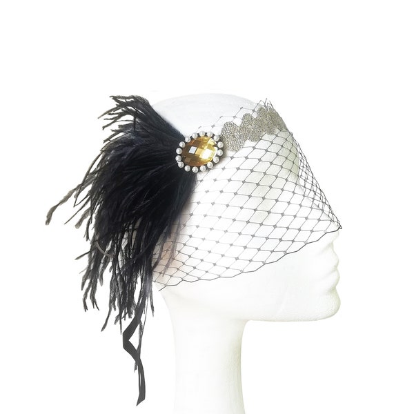 Coiffe gatsby or et noir, bandeau Art déco, coiffure Flapper