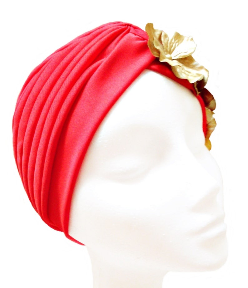 Red turban hat, Wedding headpiece, Women's hair turbans zdjęcie 4