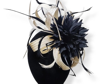 Ivory and Black Fascinator with Goose Feathers – Headpiece for Wedding Guest or Event