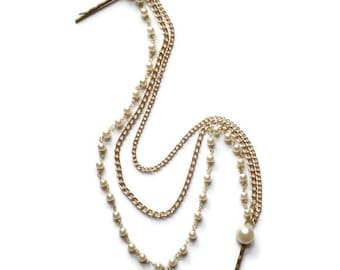 Pearl bridal head chain, Wedding hair jewelry