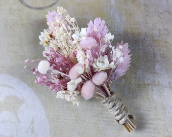 Ivory and pale pink dried flower boutonniere, Floral mini bouquet for groom and groomsmen