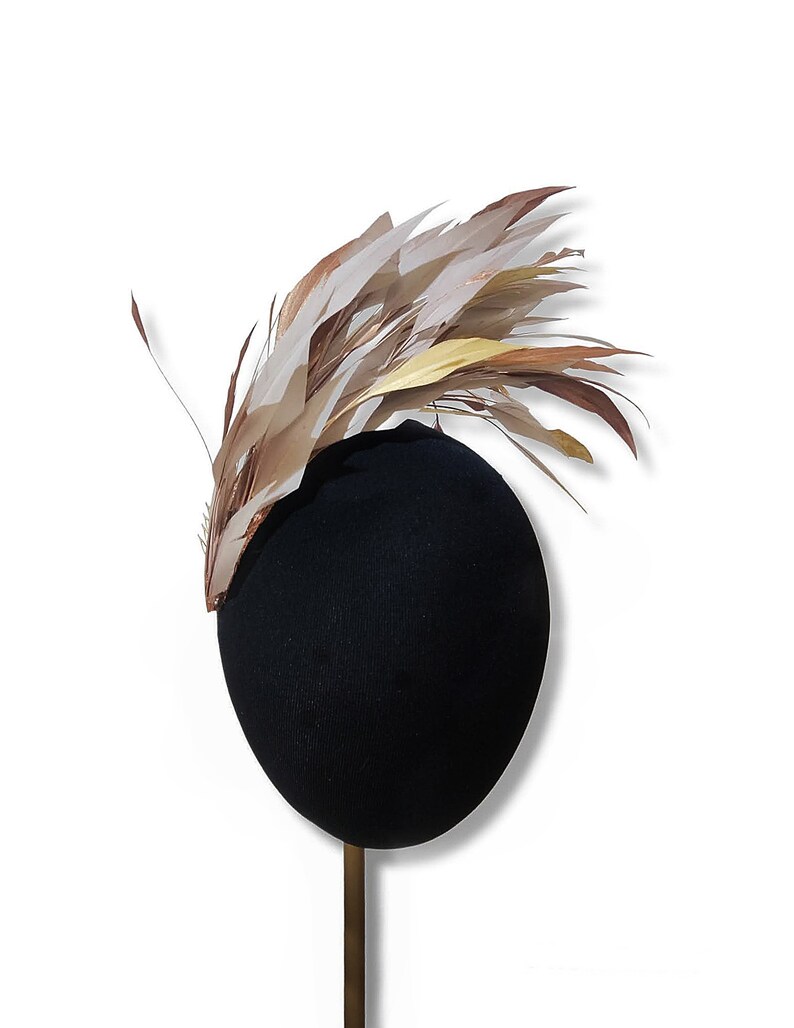 Feather fascinator in mink, copper and gold, Wedding headpiece image 2