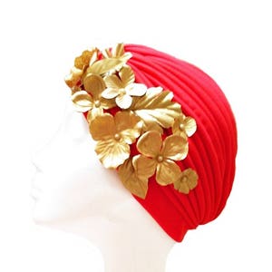 Red turban hat, Wedding headpiece, Women's hair turbans zdjęcie 1