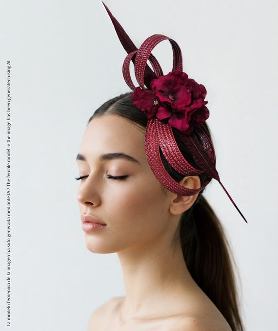 Handmade in Ireland Elegant Feathered Burgundy Fascinator Burgundy Floral Fascinator Hat: Kentucky Derby Ascot Wedding  main image 2