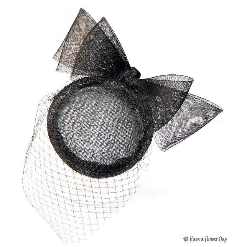 Black Pillbox Hat With Bow and Birdcage Veil Funeral Etsy