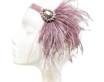 1920s feather headpiece in nude pink. Great gatsby style headband