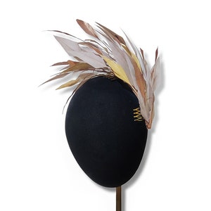 Feather fascinator in mink, copper and gold, Wedding headpiece image 5