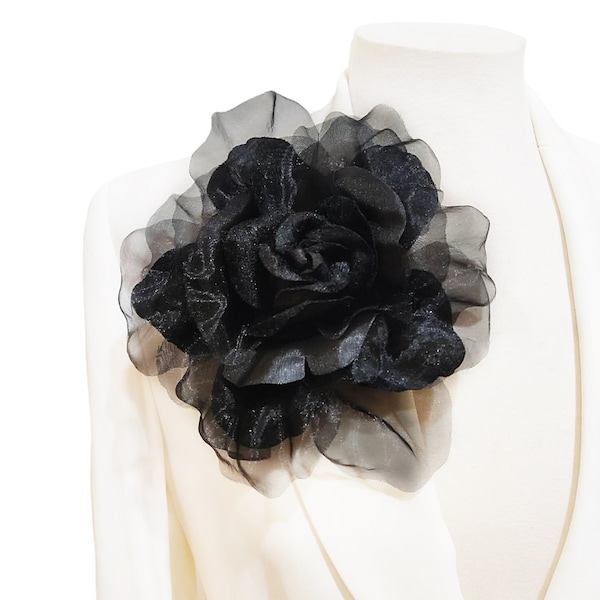 Extra large flower brooch with feathers, Wedding accessories
