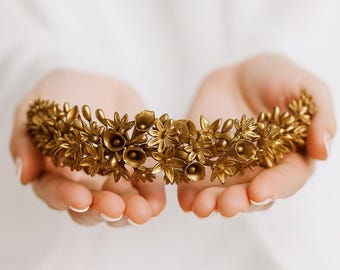 Bridal Tiara with Porcelain Mini Flowers and Stamens – Floral Headpiece - Free Shipping from Spain
